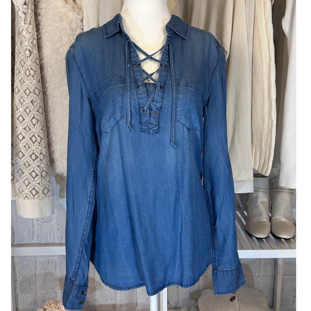 Maurices Blue Lace-Up Blouse